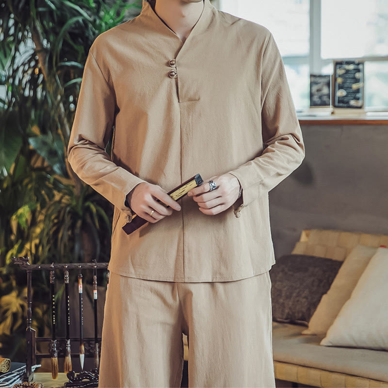 Buddha Stones ​​2-teiliges Set: Baumwollhemd und knöchellange Hose mit Taschen, Meditationskleidung für Herren - image 31
