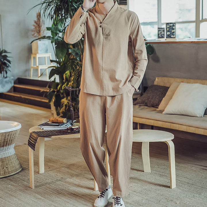 Buddha Stones ​​2-teiliges Set: Baumwollhemd und knöchellange Hose mit Taschen, Meditationskleidung für Herren - image 27