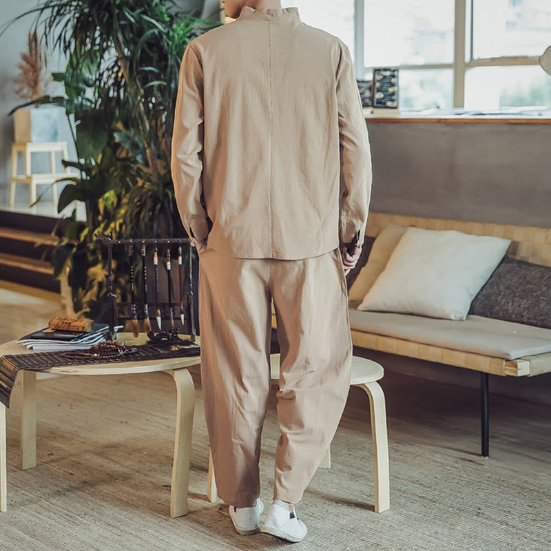 Buddha Stones 2-teiliges Baumwollhemd, knöchellange Hose mit Taschen, Meditationstuch-Set für Herren - image 29