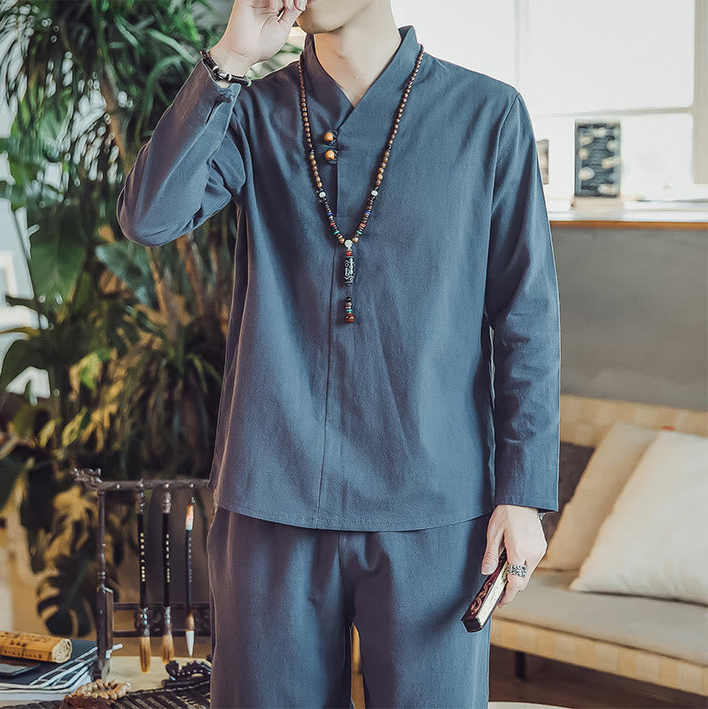 Buddha Stones 2-teiliges Baumwollhemd, knöchellange Hose mit Taschen, Meditationstuch-Set für Herren - image 39