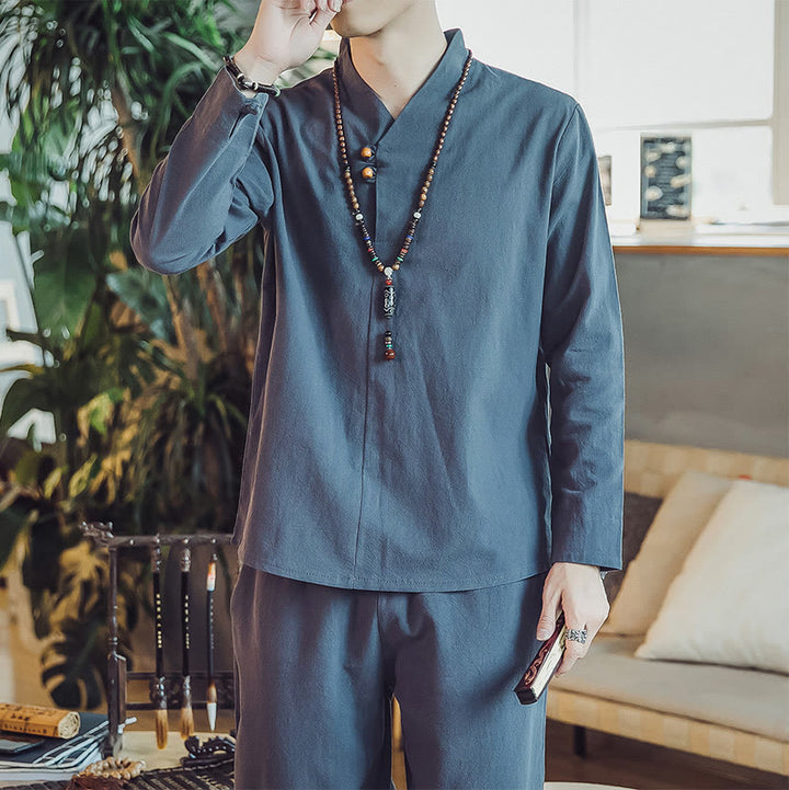 Buddha Stones 2-teiliges Baumwollhemd, knöchellange Hose mit Taschen, Meditationstuch-Set für Herren - image 39