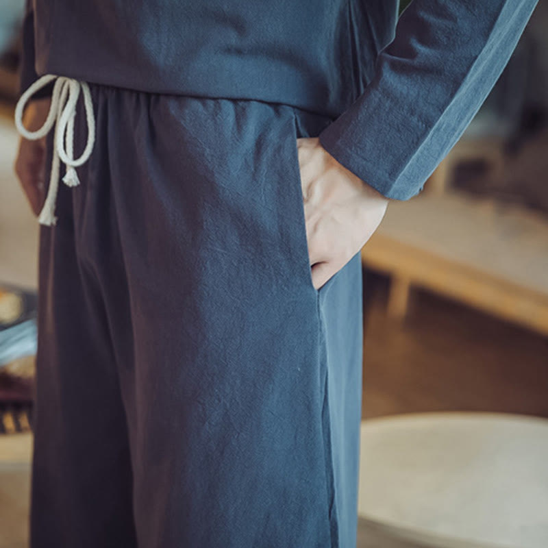 Buddha Stones 2-teiliges Baumwollhemd, knöchellange Hose mit Taschen, Meditationstuch-Set für Herren - image 48