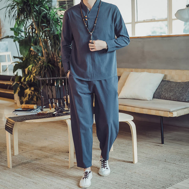 Buddha Stones ​​2-teiliges Set: Baumwollhemd und knöchellange Hose mit Taschen, Meditationskleidung für Herren - image 35