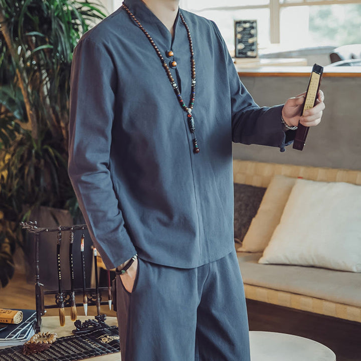 Buddha Stones ​​2-teiliges Set: Baumwollhemd und knöchellange Hose mit Taschen, Meditationskleidung für Herren - image 40