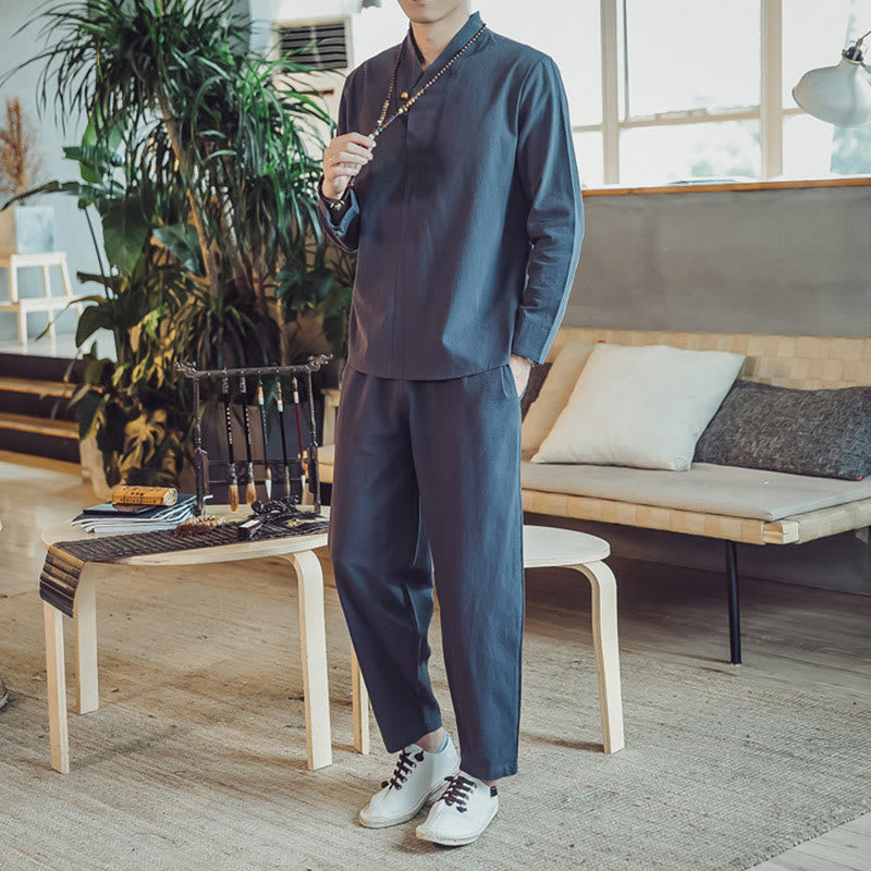 Buddha Stones ​​2-teiliges Set: Baumwollhemd und knöchellange Hose mit Taschen, Meditationskleidung für Herren - image 36