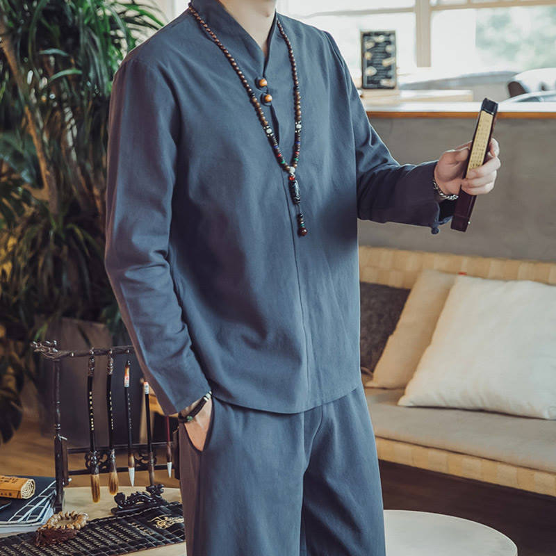 Buddha Stones 2-teiliges Baumwollhemd, knöchellange Hose mit Taschen, Meditationstuch-Set für Herren - image 41