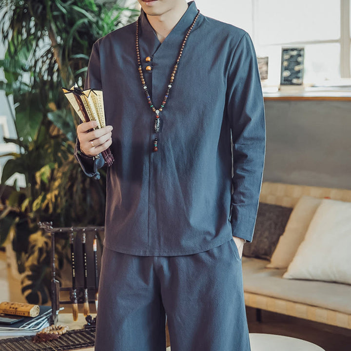 Buddha Stones 2-teiliges Baumwollhemd, knöchellange Hose mit Taschen, Meditationstuch-Set für Herren - image 43