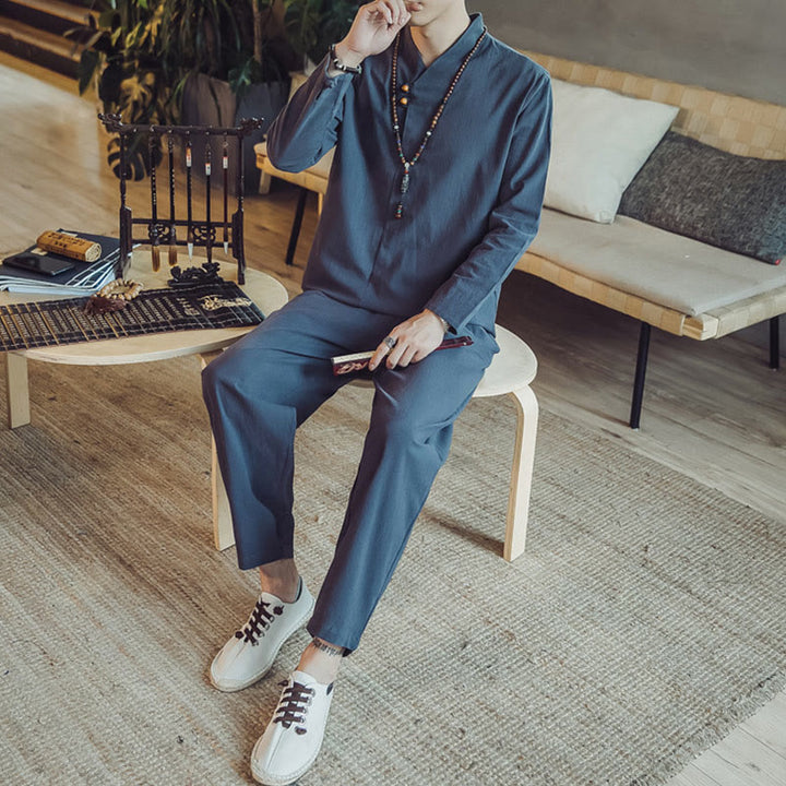 Buddha Stones ​​2-teiliges Set: Baumwollhemd und knöchellange Hose mit Taschen, Meditationskleidung für Herren - image 37