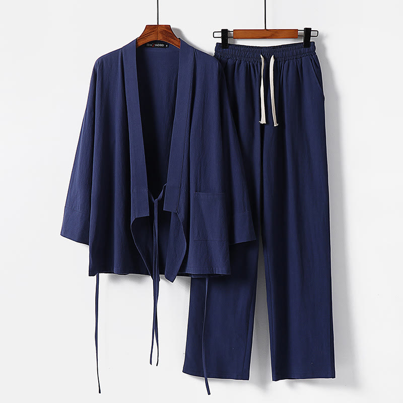 Buddha Stones 2-teiliges Kimono-Set aus Baumwolle mit Schnürung und Taschen für Herren - Stahlblau - US/ UK/AU54，EU64 (9XL) - image 11