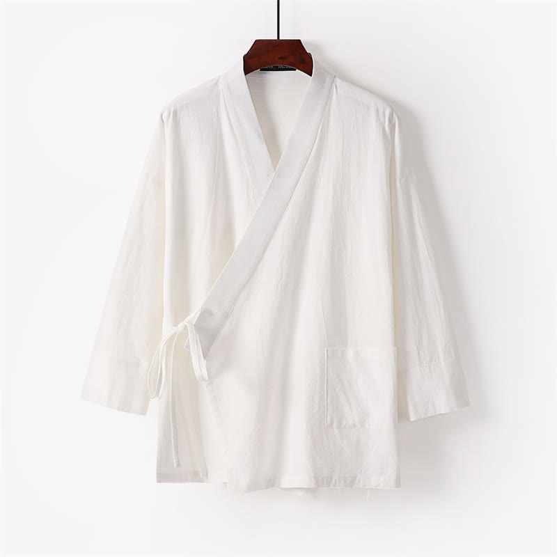 Buddha Stones 2-teiliges Kimono-Hosen-Set aus Baumwoll-Leinen-Meditationskleidung mit Schnürung und Taschen - image 2