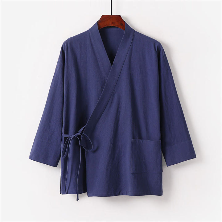 Buddha Stones 2-teiliges Kimono-Hosen-Set aus Baumwoll-Leinen-Meditationskleidung mit Schnürung und Taschen - image 12