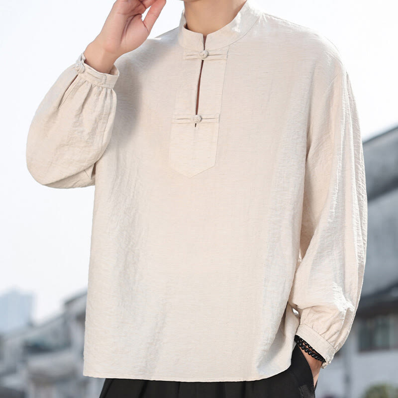 Buddha Stones Herren-Baumwollhemd mit zwei Froschknöpfen und Stehkragen, langärmelig - Leinen - US/UK/AU48, EU58 (5XL) - image 10