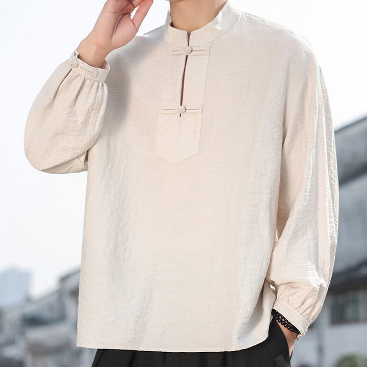 Buddha Stones Herren-Baumwollhemd mit zwei Froschknöpfen und Stehkragen, langärmelig - Leinen - US/UK/AU48, EU58 (5XL) - image 10