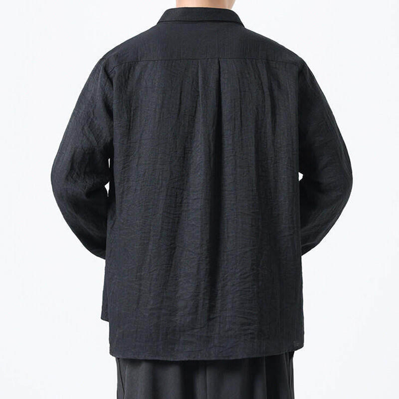 Buddha Stones Vintage Plain Buttons Down Stehkragen Langarm Herren Baumwollhemd - image 11