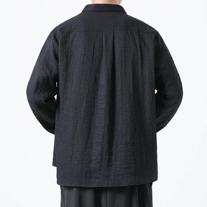 Buddha Stones Vintage Plain Buttons Down Stehkragen Langarm Herren Baumwollhemd - image 11