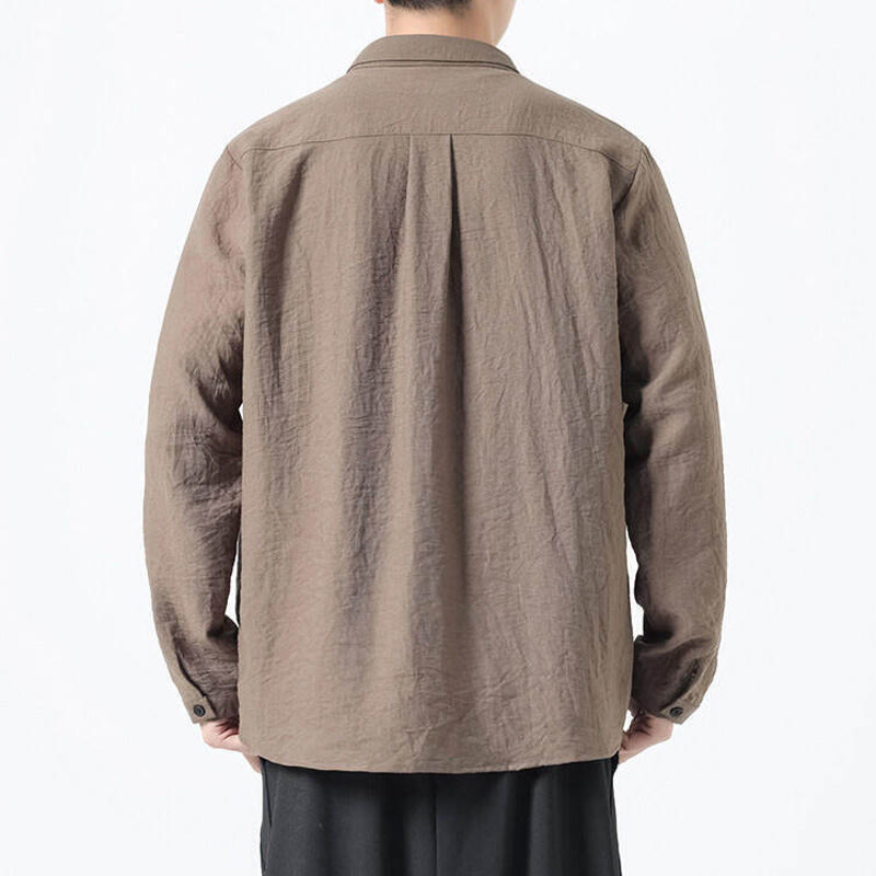 Buddha Stones Vintage Plain Buttons Down Stehkragen Langarm Herren Baumwollhemd - image 18