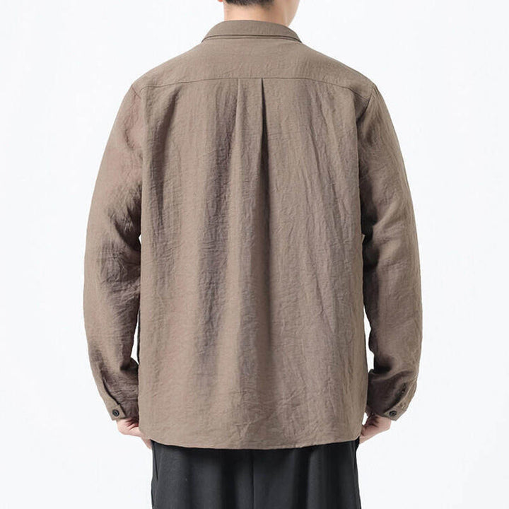 Buddha Stones Vintage Plain Buttons Down Stehkragen Langarm Herren Baumwollhemd - image 18