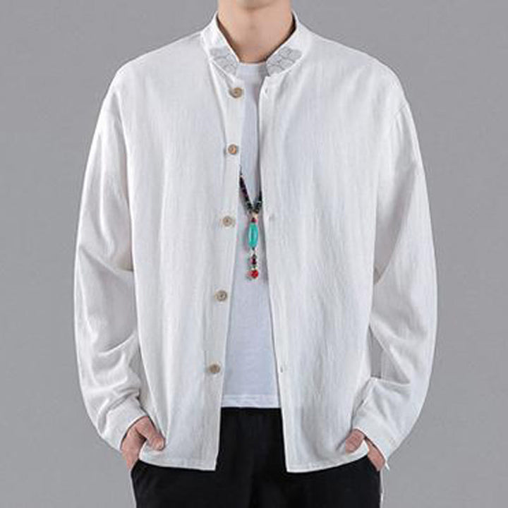 Herren-Baumwollhemd mit Stehkragen, bestickten Buddha Stones und glückverheißenden Wolken - Weiß - US/ UK/AU46，EU56 (5XL) - image 7