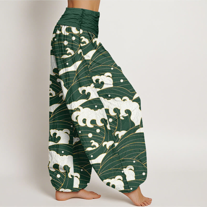 Buddha Stones Lässige Haremshose mit abstraktem Wellenmuster für Damen mit elastischer Taille - image 6