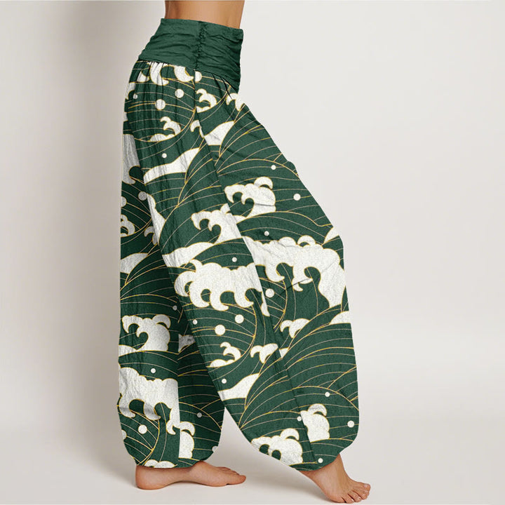 Buddha Stones Lässige Haremshose mit abstraktem Wellenmuster für Damen mit elastischer Taille - image 6