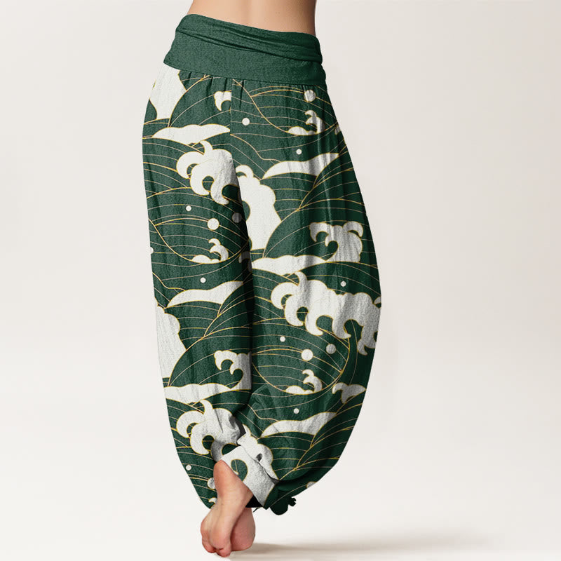 Buddha Stones Lässige Haremshose mit abstraktem Wellenmuster für Damen mit elastischer Taille - image 7