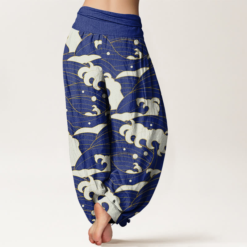 Buddha Stones Lässige Haremshose mit abstraktem Wellenmuster für Damen mit elastischer Taille - image 10
