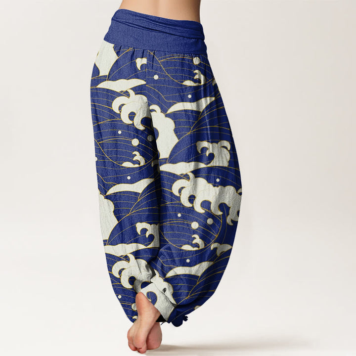 Buddha Stones Lässige Haremshose mit abstraktem Wellenmuster für Damen mit elastischer Taille - image 10