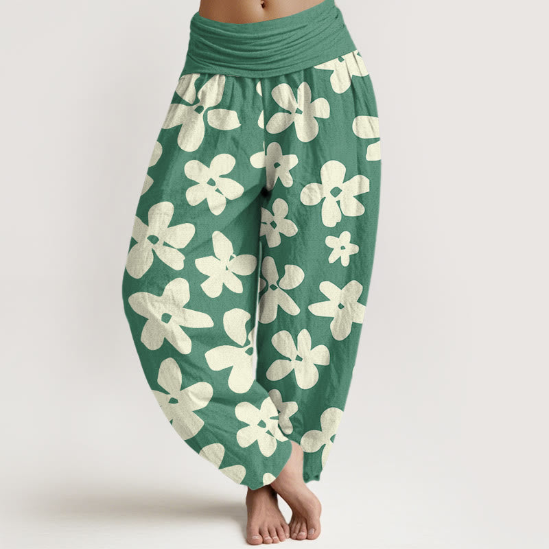 Buddha Stones Lässige Haremshose im Bohemian-Stil mit Blumenmuster für Damen, elastische Taille - MittelMeergrün - US22， UK/AU26，EU54 (6XL) - image 1