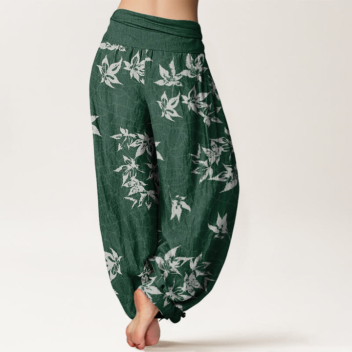 Buddha Stones Lässige Haremshose mit Ahornblatt-Muster für Damen, elastische Taille - image 3