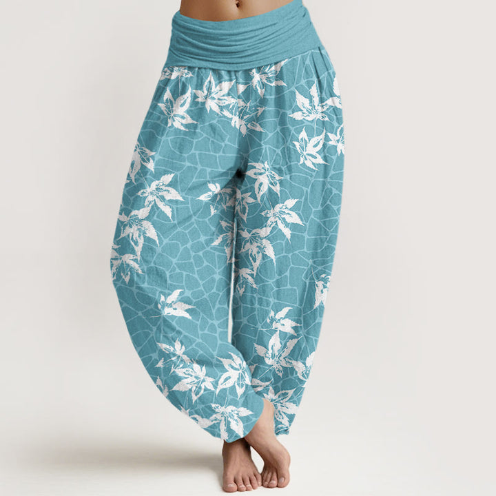Buddha Stones Lässige Haremshose mit Ahornblatt-Muster für Damen, elastische Taille - Mitteltürkis - US22， UK/AU26，EU54 (6XL) - image 5