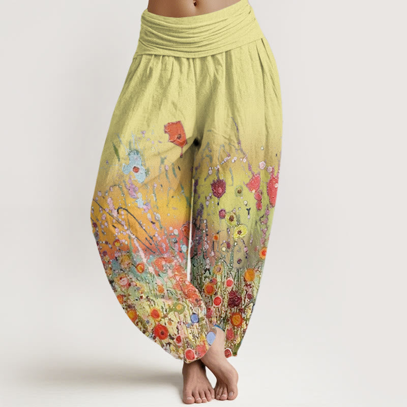 Buddha Stones Lässige bunte Blumen Farbverlauf Hintergrundmuster Damen Haremshose mit elastischer Taille - Khaki - US22， UK/AU26，EU54 (6XL) - image 5