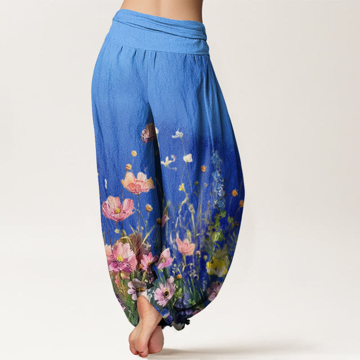 Buddha Stones Lässige Haremshose im Aquarell-Stil mit Blumenmuster für Damen, elastische Taille - image 10