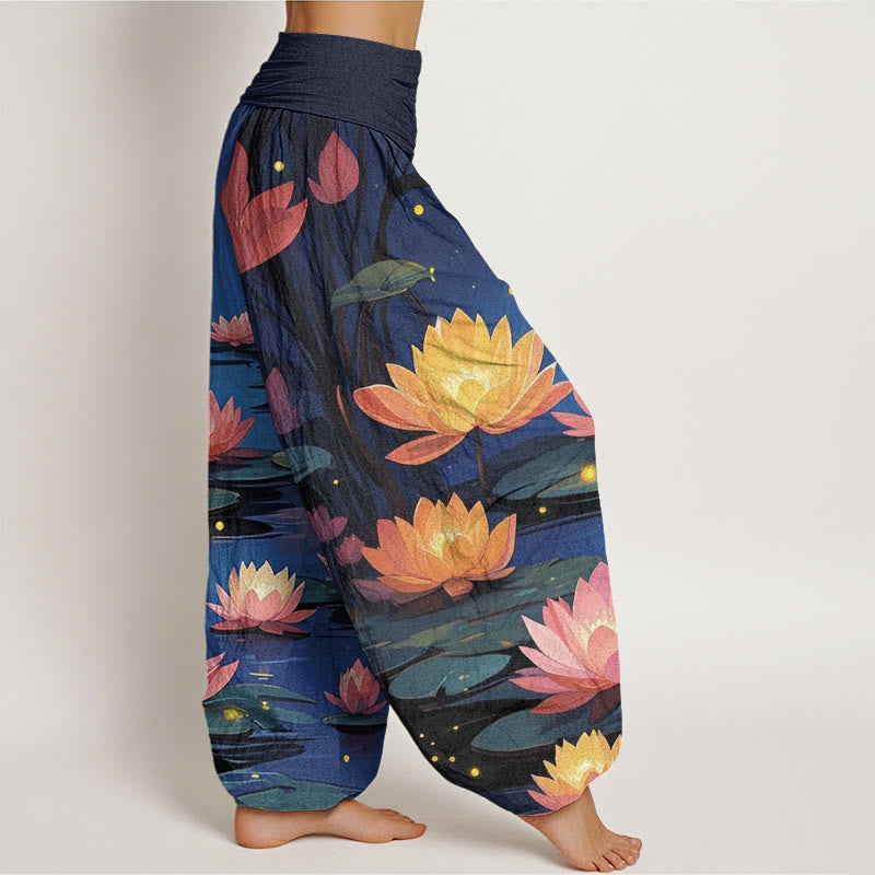 Buddha Stones Lässige, friedliche, nächtliche Lotusmuster-Haremshose für Damen mit elastischer Taille - image 2