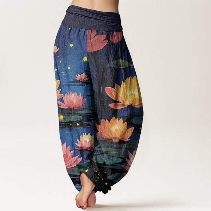 Buddha Stones Lässige, friedliche, nächtliche Lotusmuster-Haremshose für Damen mit elastischer Taille - image 3
