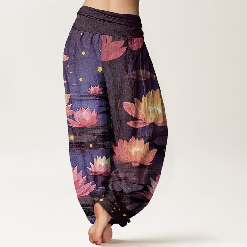 Buddha Stones Lässige, friedliche, nächtliche Lotusmuster-Haremshose für Damen mit elastischer Taille - image 7