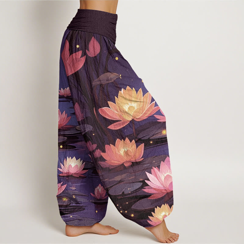 Buddha Stones Lässige, friedliche, nächtliche Lotusmuster-Haremshose für Damen mit elastischer Taille - image 6