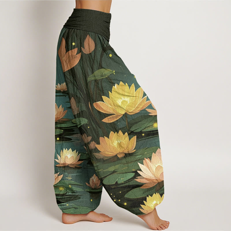 Buddha Stones Lässige, friedliche, nächtliche Lotusmuster-Haremshose für Damen mit elastischer Taille - image 9
