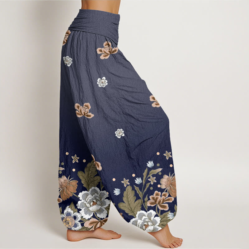 Buddha Stones Lässige Haremshose mit blühendem Blumenmuster für Damen, elastische Taille - image 2