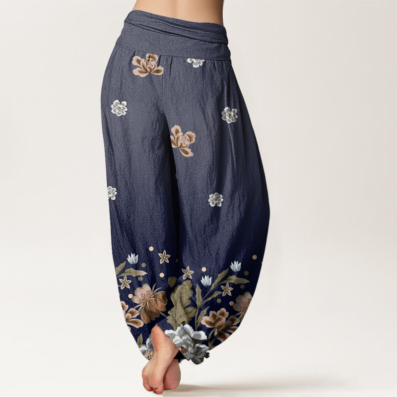 Buddha Stones Lässige Haremshose mit blühendem Blumenmuster für Damen, elastische Taille - image 3