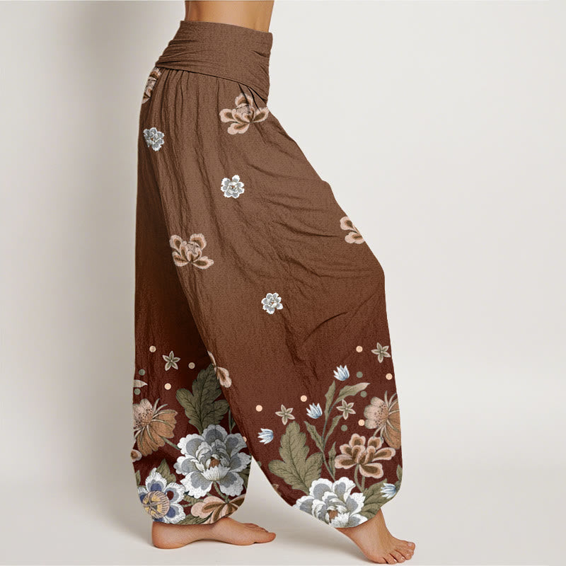 Buddha Stones Lässige Haremshose mit blühendem Blumenmuster für Damen, elastische Taille - image 6
