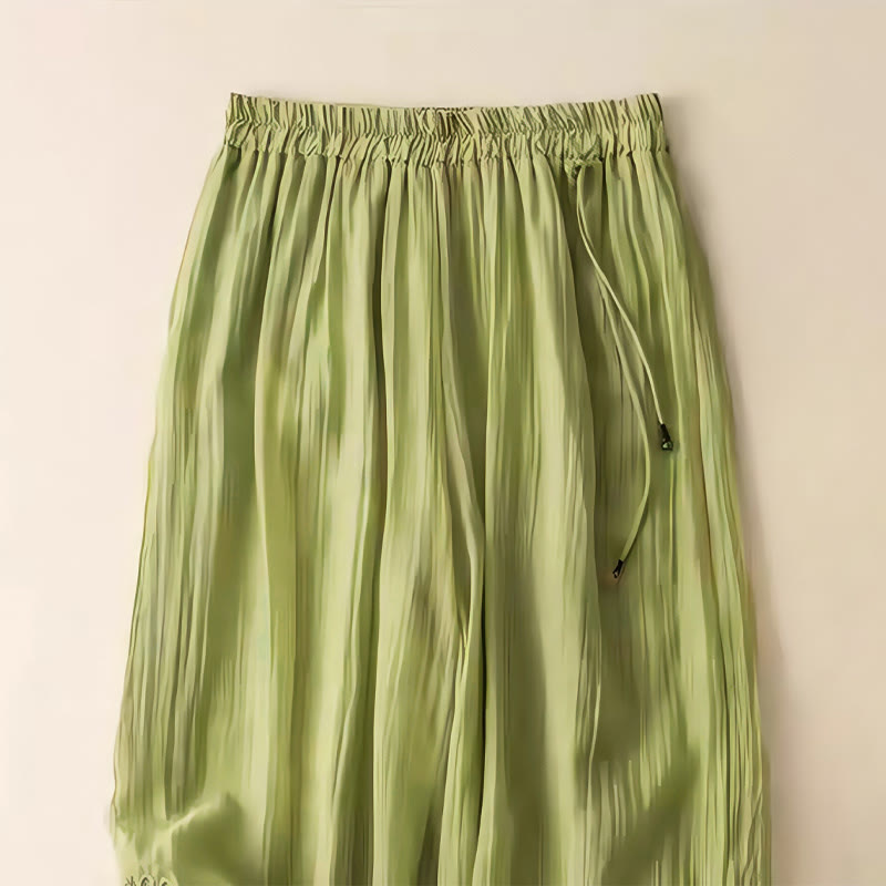 Buddha Stones Retro Lässiges Stickdesign Kordelzug Baumwolle Leinen Damen Weite Beinhose mit Taschen - image 5