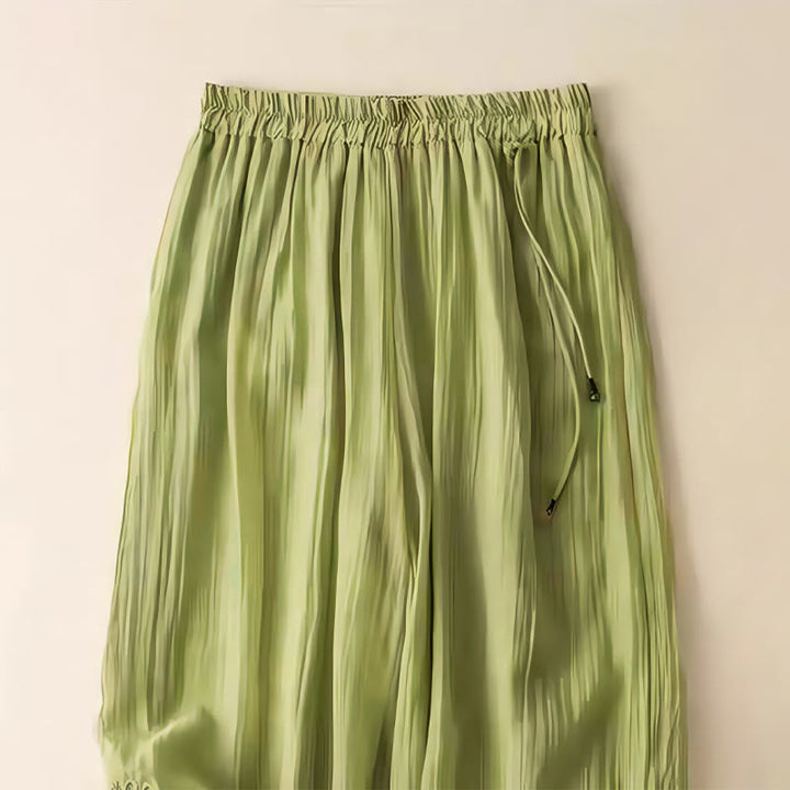 Buddha Stones Retro Lässiges Stickdesign Kordelzug Baumwolle Leinen Damen Weite Beinhose mit Taschen - image 5