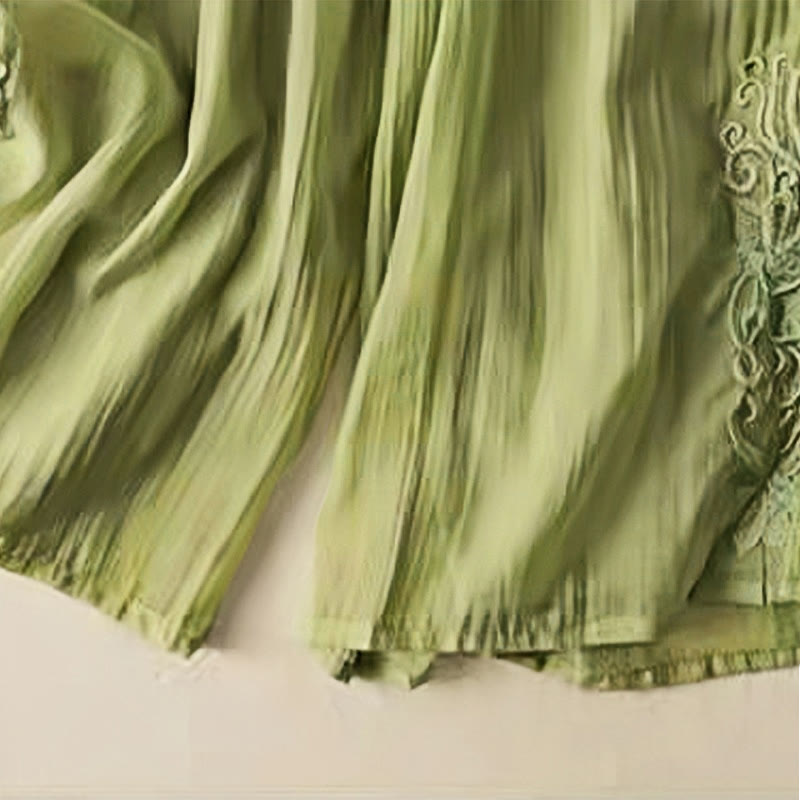 Buddha Stones Retro Lässiges Stickdesign Kordelzug Baumwolle Leinen Damen Weite Beinhose mit Taschen - image 7