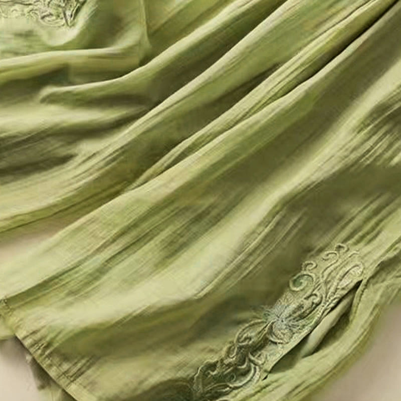 Buddha Stones Retro Lässiges Stickdesign Kordelzug Baumwolle Leinen Damen Weite Beinhose mit Taschen - image 8