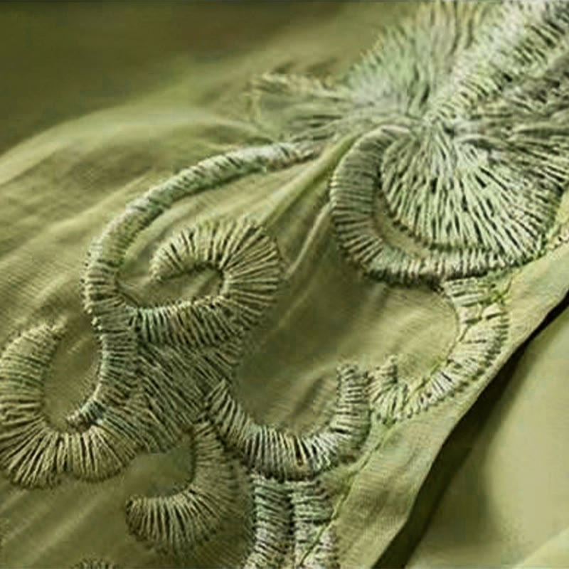 Buddha Stones Retro Lässiges Stickdesign Kordelzug Baumwolle Leinen Damen Weite Beinhose mit Taschen - image 6