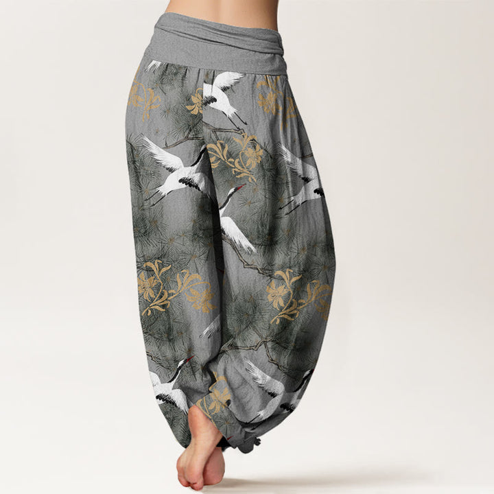 Buddha Stones Lässige Haremshose mit Mandschurenkranich-Kiefernmuster für Damen, elastische Taille - image 10