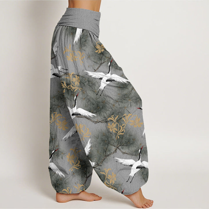 Buddha Stones Lässige Haremshose mit Mandschurenkranich-Kiefernmuster für Damen, elastische Taille - image 9