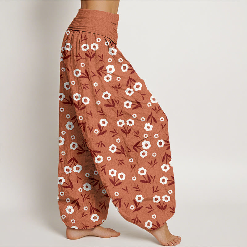Buddha Stones Lässige, einfache Blumen- und Blättermuster-Haremshose für Damen mit elastischer Taille - image 2