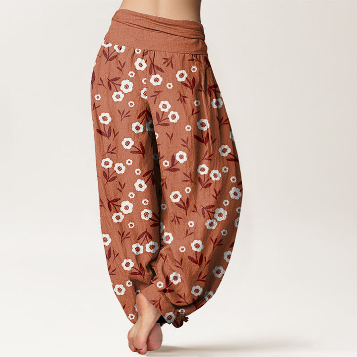 Buddha Stones Lässige, einfache Blumen- und Blättermuster-Haremshose für Damen mit elastischer Taille - image 3