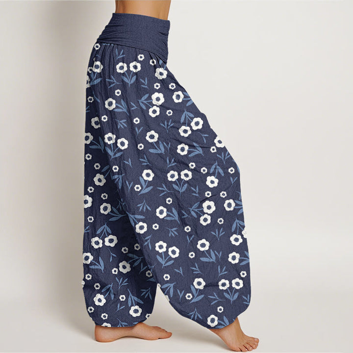 Buddha Stones Lässige, einfache Blumen- und Blättermuster-Haremshose für Damen mit elastischer Taille - image 7